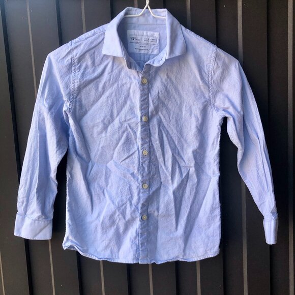 Zara Kids Boys Blue Dress Shirt Slim Fit Tailored Collection Size 8 128cm - Picture 1 of 5